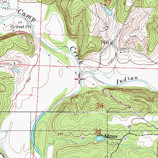 Topographic Map of Indian Creek, MO