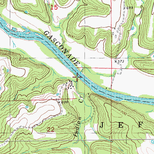Topographic Map of Indian Creek, MO