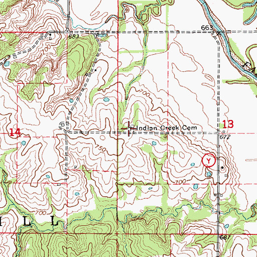 Topographic Map of Indian Creek Cemetery, MO