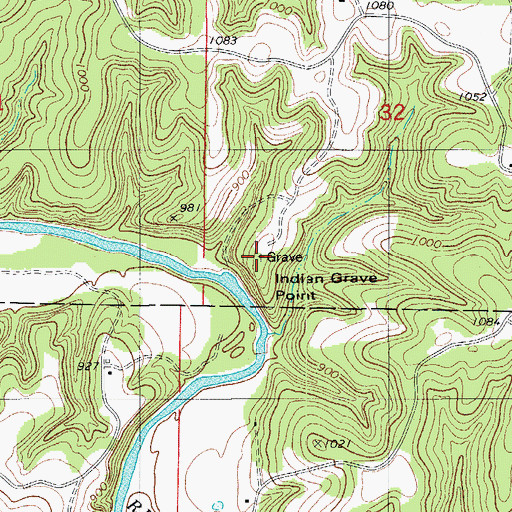 Topographic Map of Indian Grave Point, MO