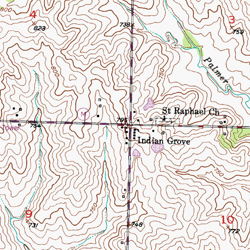 Topographic Map of Indian Grove, MO