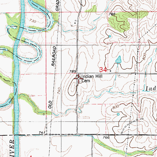 Topographic Map of Indian Hill Cemetery, MO