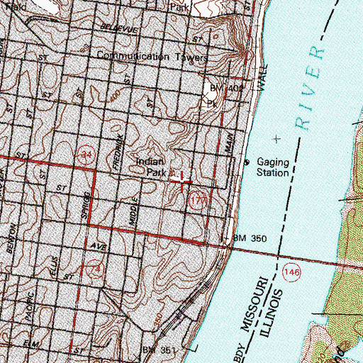 Topographic Map of Indian Park, MO