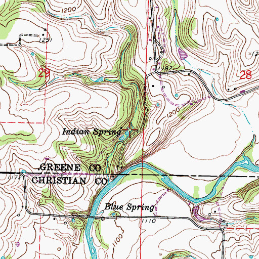 Topographic Map of Indian Spring, MO
