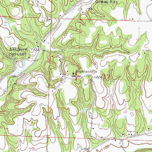 Topographic Map of Highland Church, AR