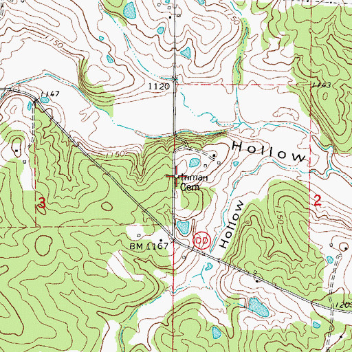 Topographic Map of Inman Cemetery, MO
