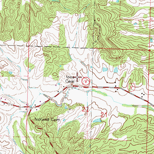 Topographic Map of Iona Cemetery, MO