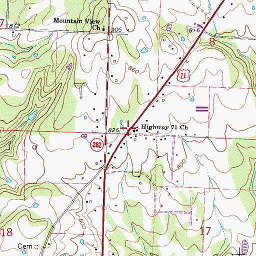 Topographic Map of Highway 71 Church, AR