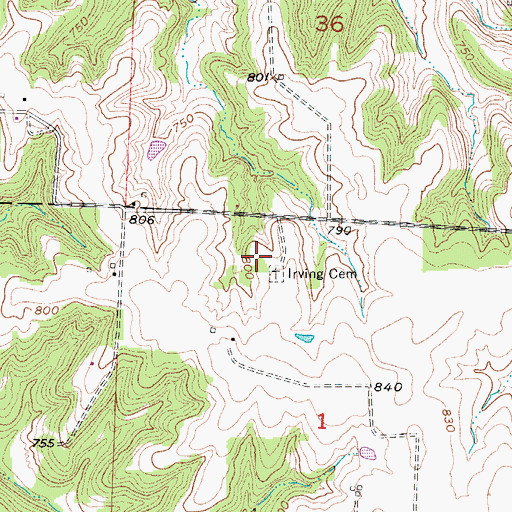 Topographic Map of Irwin Cemetery, MO