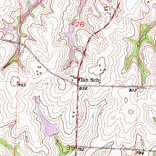 Topographic Map of Ish School (historical), MO