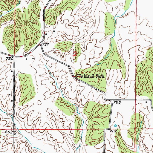 Topographic Map of Island School, MO