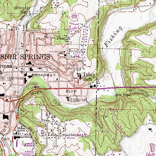 Topographic Map of Isley School, MO