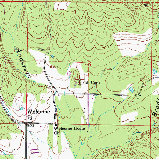 Topographic Map of Hill Cemetery, AR