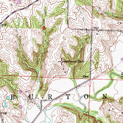 Topographic Map of Jackson Cemetery, MO