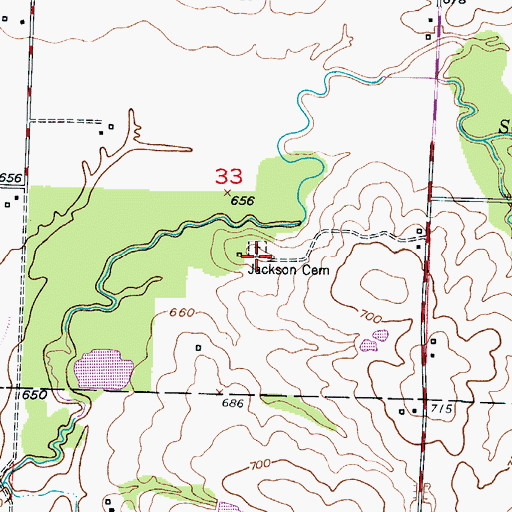 Topographic Map of Jackson Cemetery, MO