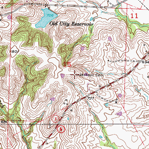 Topographic Map of Jackson Cemetery, MO