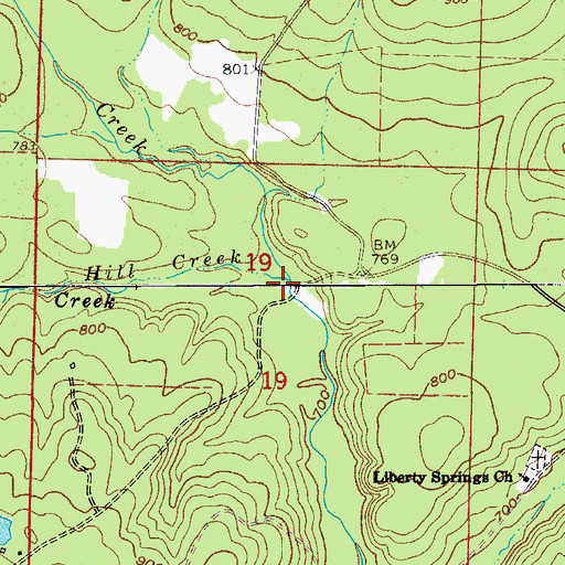Topographic Map of Hill Creek, AR