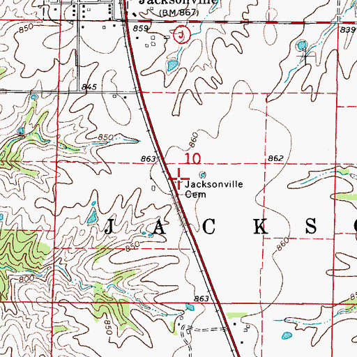 Topographic Map of Jacksonville Cemetery, MO