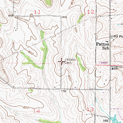 Topographic Map of Jacobs Cemetery, MO