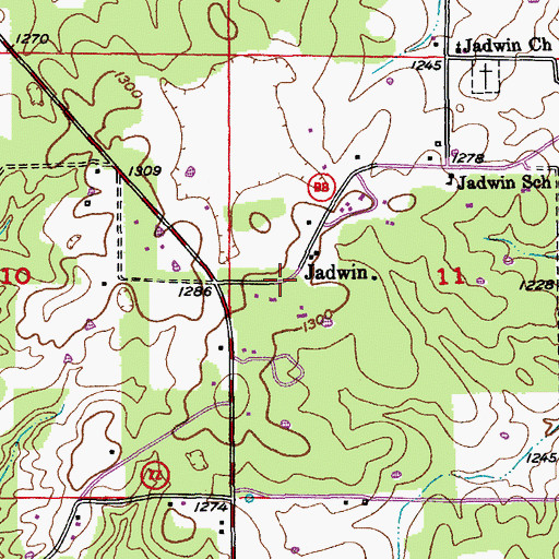 Topographic Map of Jadwin, MO