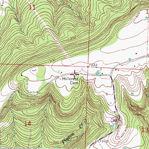 Topographic Map of Hillcrest Cemetery, AR