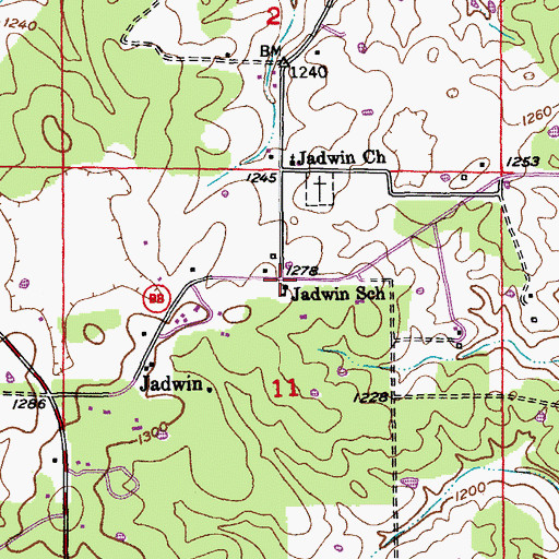 Topographic Map of Jadwin School, MO