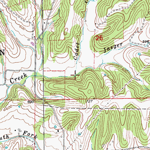 Topographic Map of Jaeger Creek, MO