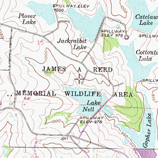 Topographic Map of James A Reed Memorial Wildlife Area, MO