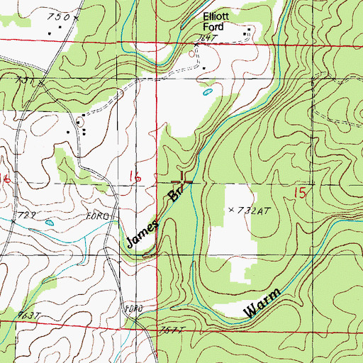 Topographic Map of James Branch, MO