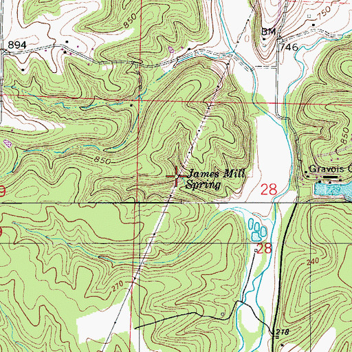 Topographic Map of James Mill Spring, MO