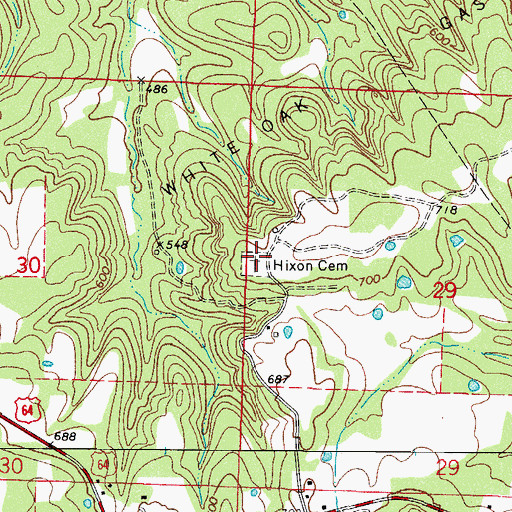 Topographic Map of Hixon Cemetery, AR