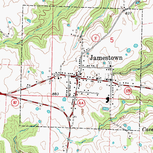 Topographic Map of Jamestown, MO