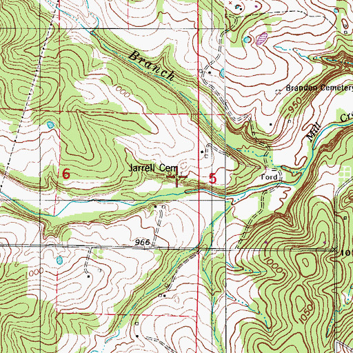 Topographic Map of Jarrell Cemetery, MO