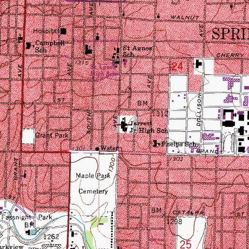 Topographic Map of Jarrett Middle School, MO