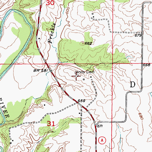 Topographic Map of Jarvis Cemetery, MO