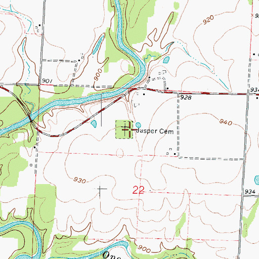 Topographic Map of Jasper Cemetery, MO