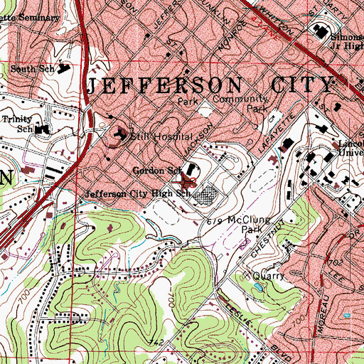 Topographic Map of Jefferson City High School, MO