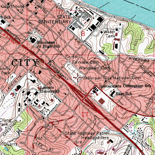 Topographic Map of Jefferson City National Cemetery, MO