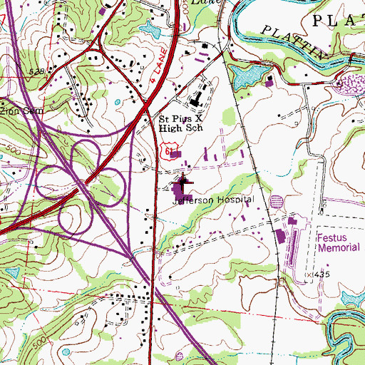 Topographic Map of Mercy Hospital Jefferson, MO