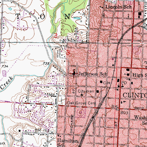 Topographic Map of Jefferson School (historical), MO