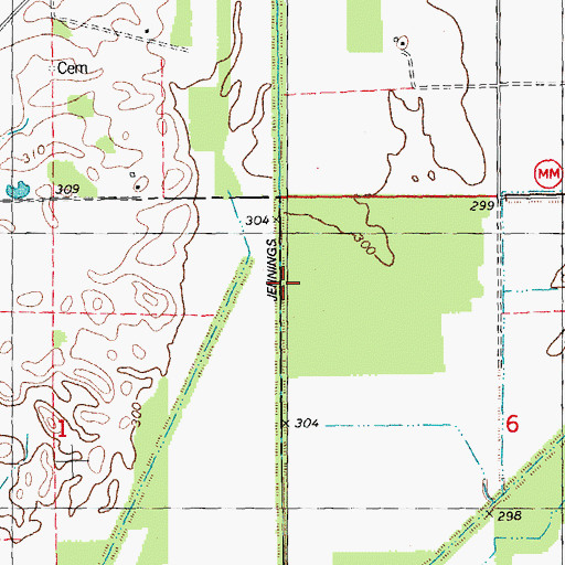 Topographic Map of Jennings Ditch, MO