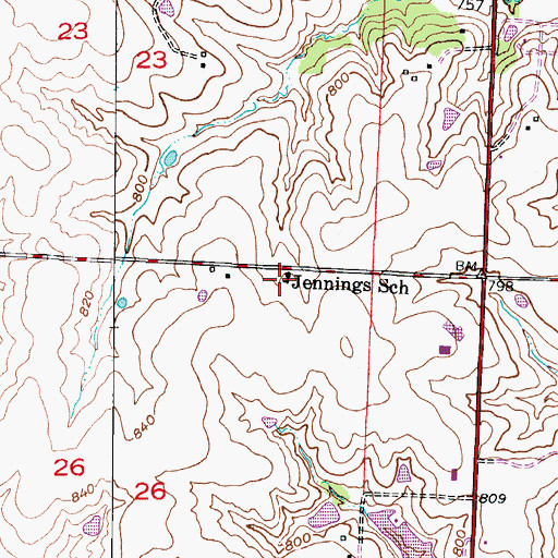 Topographic Map of Jennings School (historical), MO