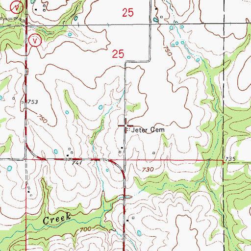 Topographic Map of Jeter Cemetery, MO