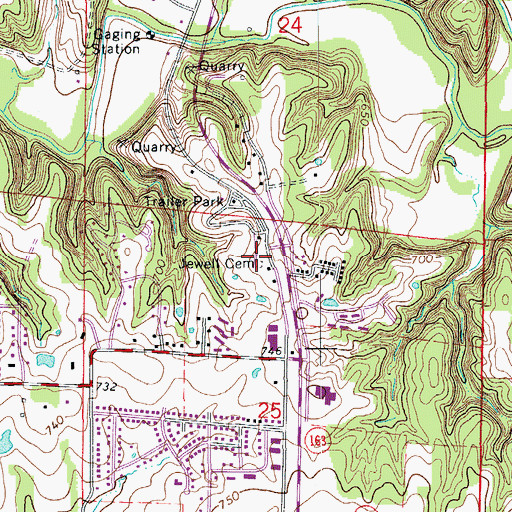 Topographic Map of Jewell Cemetery, MO
