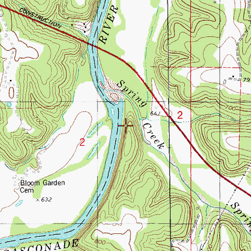 Topographic Map of Jim Creek, MO