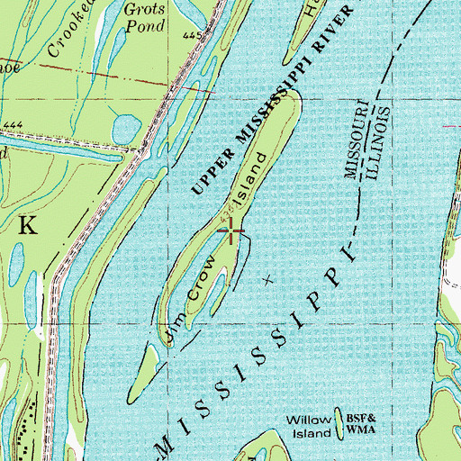 Topographic Map of Jim Crow Island, MO