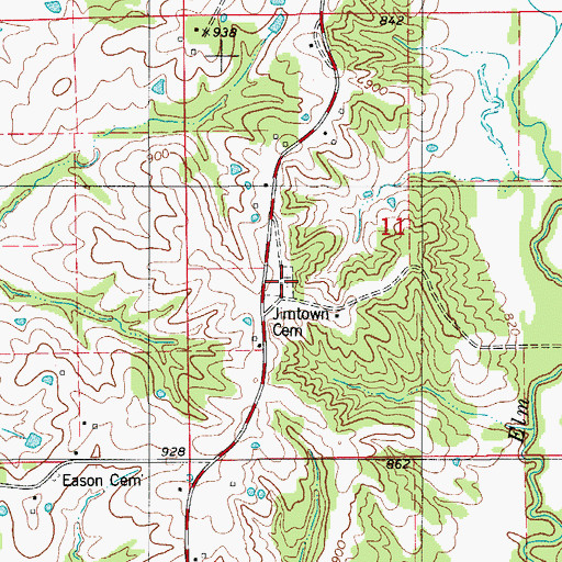 Topographic Map of Jimtown Cemetery, MO