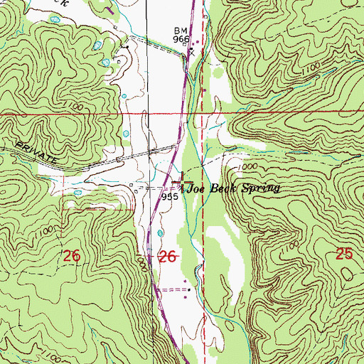 Topographic Map of Joe Beck Spring, MO