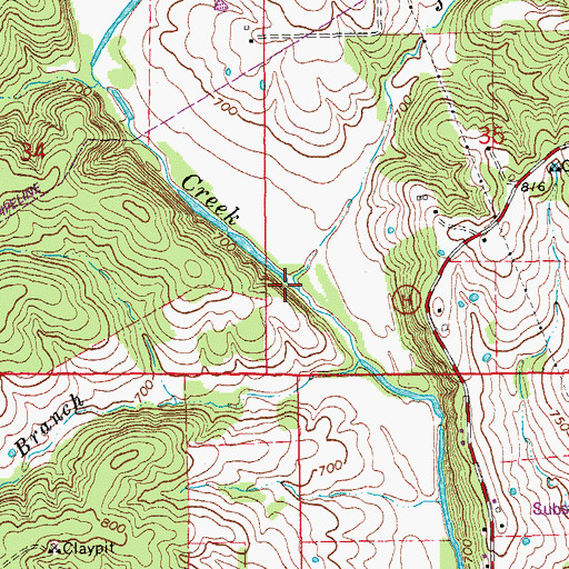 Topographic Map of Johns Branch, MO