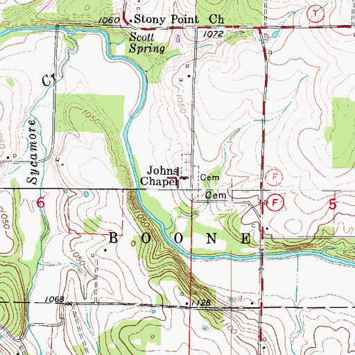 Topographic Map of Johns Chapel, MO